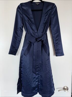 Bebe Long Satin Open-Front Modern Kimono-Style Jacket